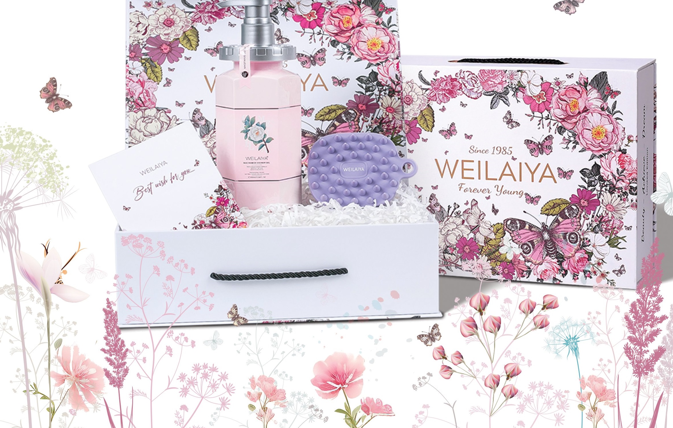 Set quà sữa tắm trắng da, làm sạch da toàn thân Niacinamide Weilaiya